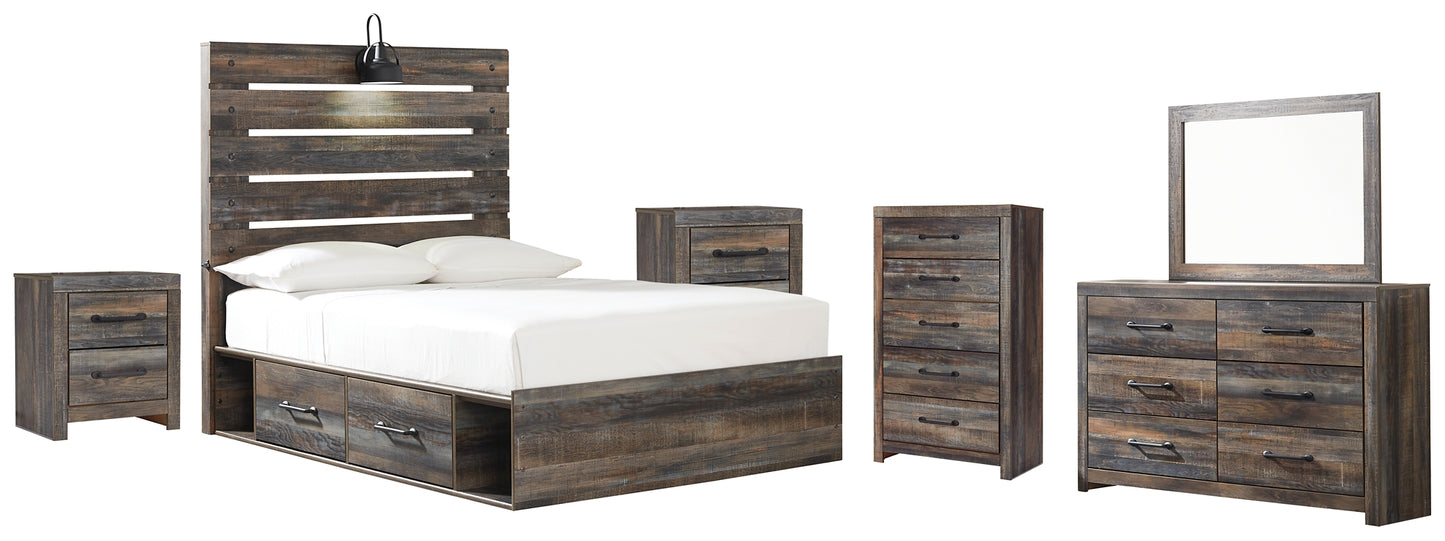 Drystan  Panel Bed With 2 Storage Drawers With Mirrored Dresser, Chest And 2 Nightstands