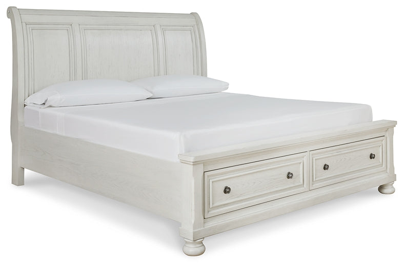 Robbinsdale King Sleigh Bed with Storage with Mirrored Dresser, Chest and 2 Nightstands