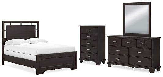 Covetown Full Panel Bed with Mirrored Dresser and Chest