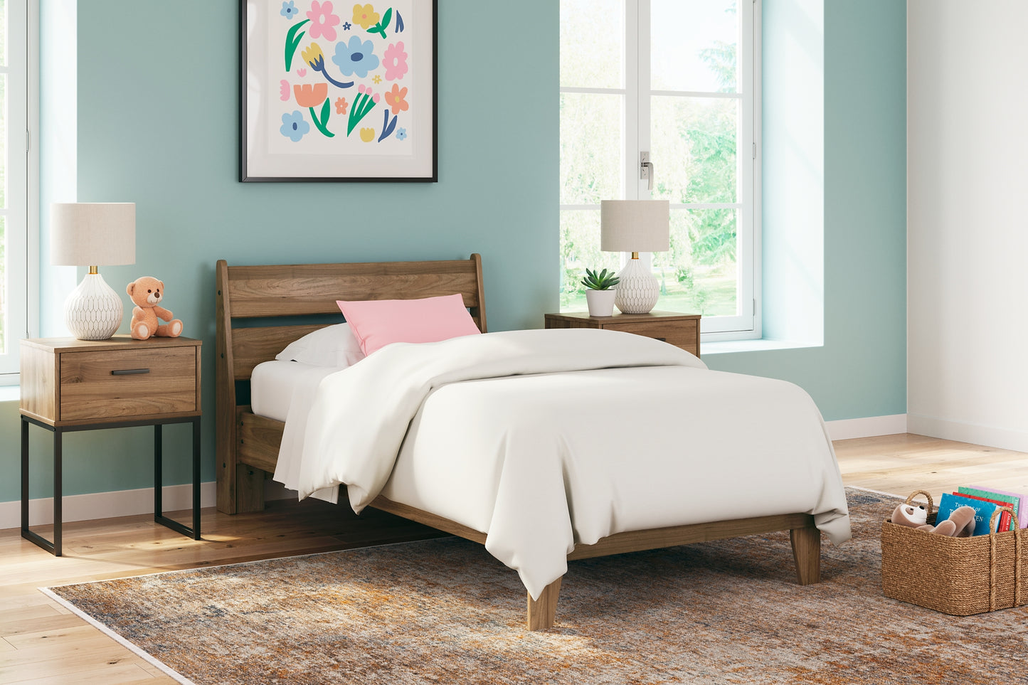 Deanlow Twin Platform Panel Bed with Nightstand