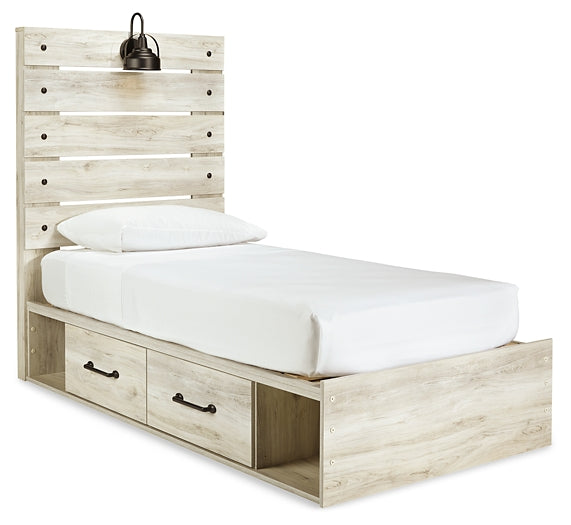 Cambeck Twin Panel Bed with 4 Storage Drawers with Mirrored Dresser