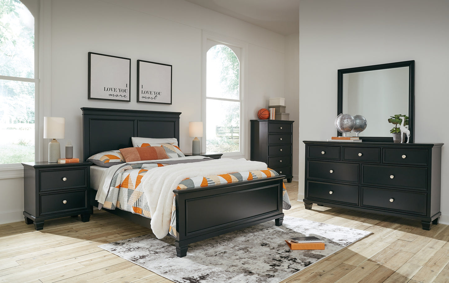 Lanolee Full Panel Bed with Mirrored Dresser, Chest and 2 Nightstands