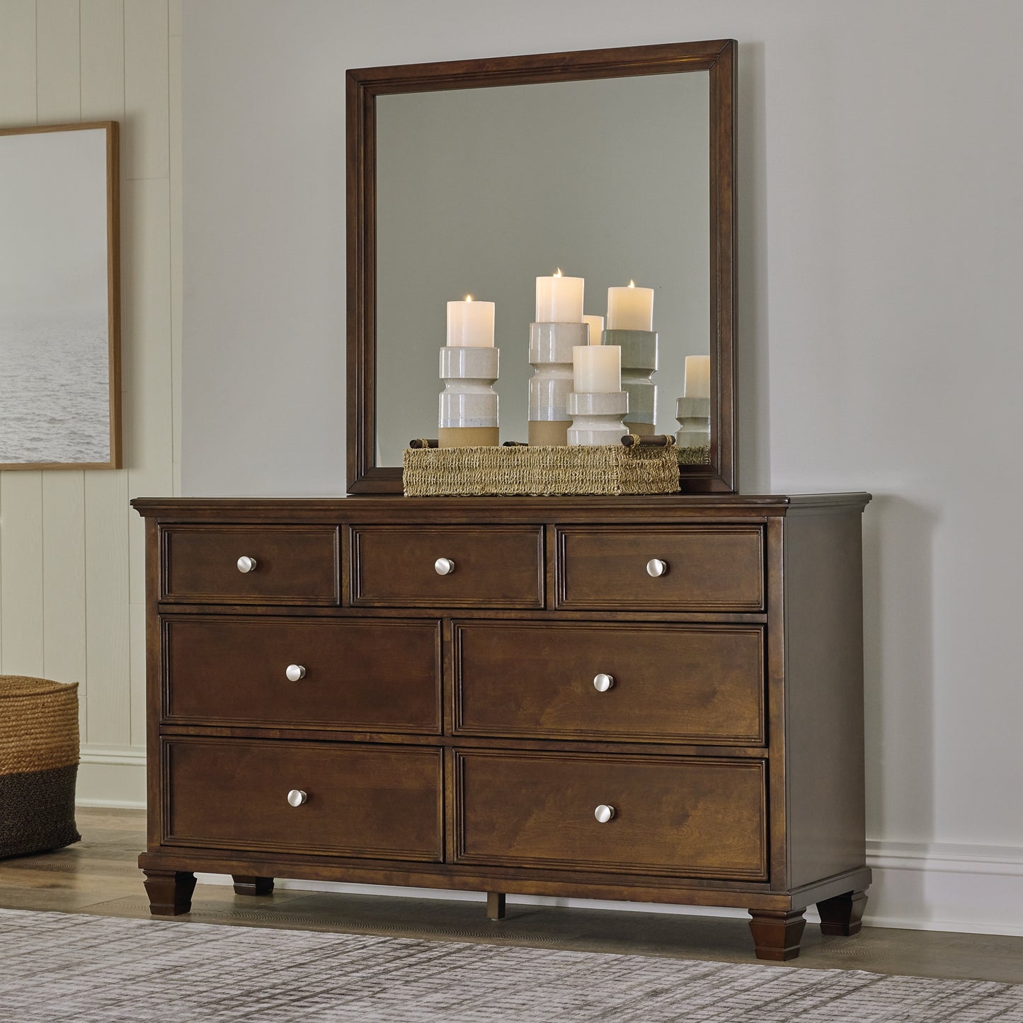 Danabrin King Panel Bed with Mirrored Dresser and Nightstand