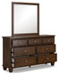 Danabrin King Panel Bed with Mirrored Dresser and 2 Nightstands